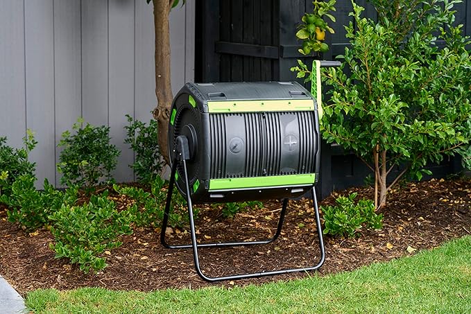 Maze 48 Gallon Outdoor Compost Bin Tumbler for Food Waste - Outdoor Compost Bin for Kitchen Garden & Homestead Heavy Duty Dual Chamber Waste Recycling Machine