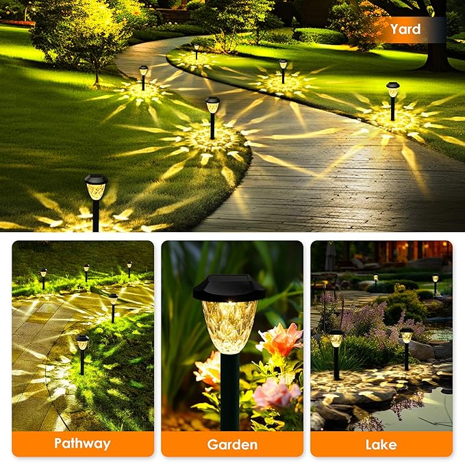 GIGALUMI 8 Pack Solar Lights Outdoor, Solar Pathway Lights with Great Pattern, Waterproof Auto On/Off Solar Powered Light for Outside Yard Garden Walkway Driveway Lawn Pathway