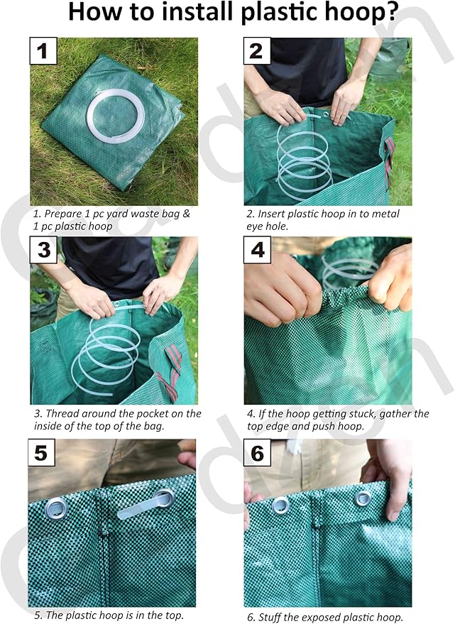 Gardzen 32&40&72 Gallon Yard Waste Bags, Reusable Heavy Duty Collapsible Garden Leaf Bags with Plastic Ring, Stand-Up Yard Waste Bin for Leaves, Lawn Debris & Grass Clippings