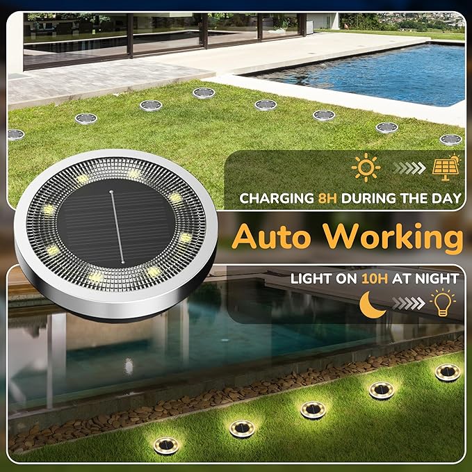 INCX Solar Ground Lights,16 Pack Solar Lights Outdoor Waterproof, Solar Garden Lights Landscape Lighting for Patio Pathway Lawn Yard Deck Driveway Walkway, Warm White