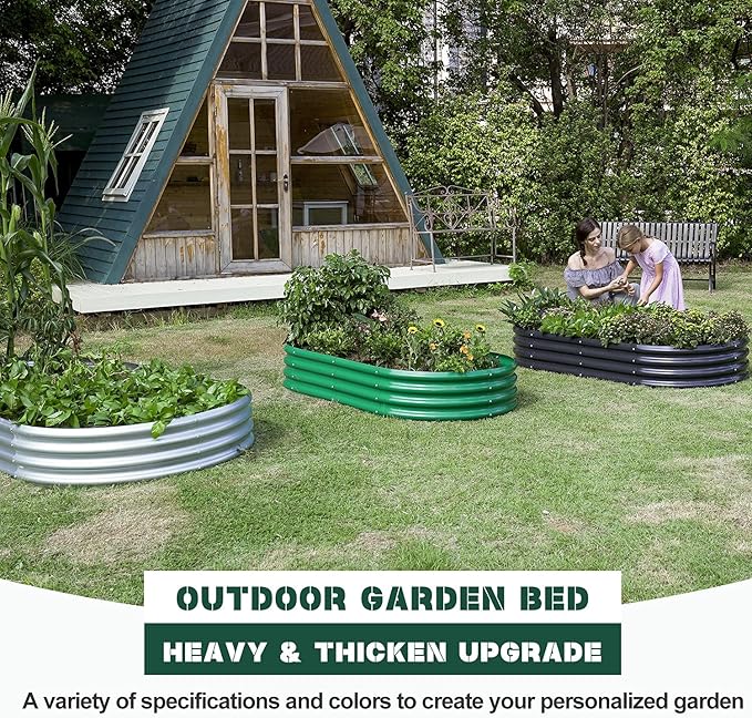 Land Guard Galvanized Raised Garden Bed Kit, Galvanized Planter Raised Garden Boxes Outdoor, Oval Large Metal Raised Garden Beds for Vegetables(Grey)4×2×1ft(1pcs)