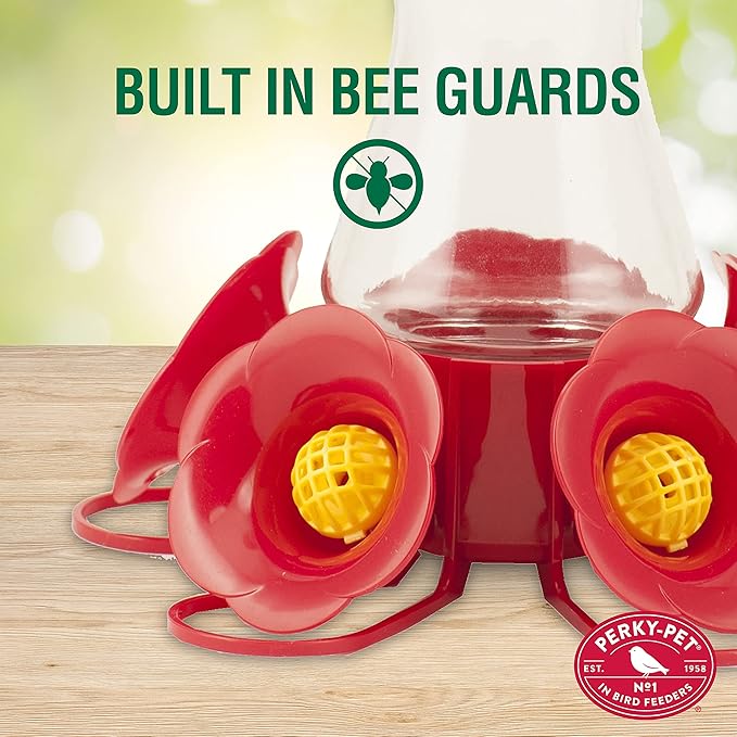 Perky-Pet Favored Pinch-Waist Glass Hummingbird Feeder with Built-in Ant Moat and Bee Guards - 16 oz Capacity - 204CP-4