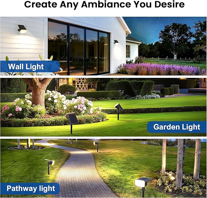 Solar Spot Lights Outdoor Waterproof IP65,6 Pack,Cool Light, 2 Lighting Modes Selectable, Solar Powered Yard Garden Solar Spot Lights for Garden Outside Landscape Auto On/Off