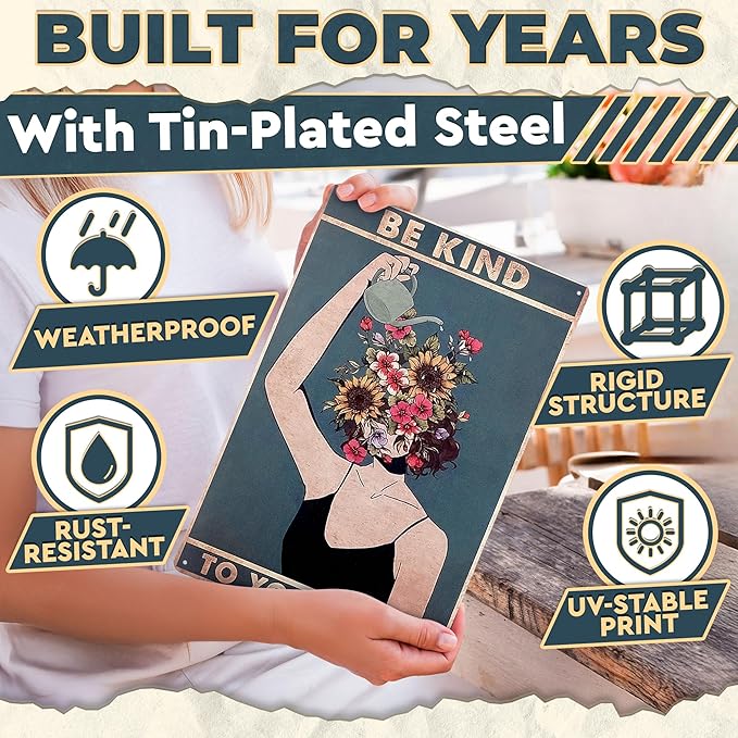 Be Kind to Your Mind Wall Art - Metal Signs Vintage Room Decor 12x8 In - Tin Inspirational Wall Decor Boho Art, Retro Style for Home, Office, Bedroom, Living Room & Cafes | Vintage Gifts for Women