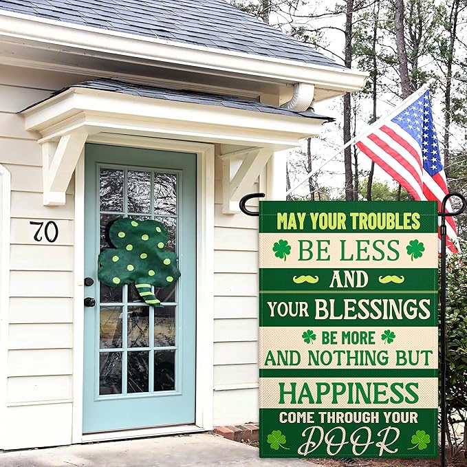 St Patricks Day Garden Flags for Outside 12x18 Inch Double Sided Irish Blessing Garden Flag 3 Ply Green Shamrock Garden Flag for Outdoor Indoor House Party Yard Holiday Signs Decorations