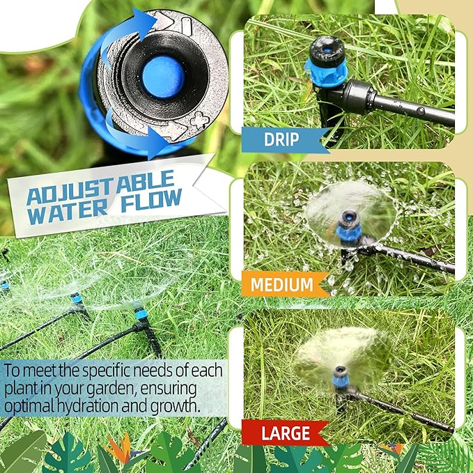 10PCS Push-to-Fit Drip Irrigation Emitters for 1/4 inch Irrigation Tubing, Adjustable 360 Degree Vortex Drip Emitters with Stake, Irrigation Dripper Sprinklers for Drip Irrigation System