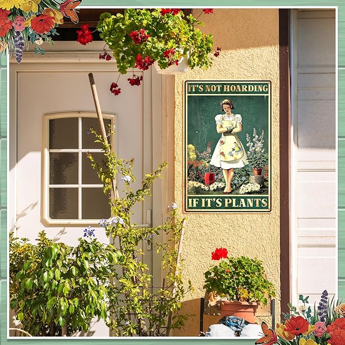 6 Pcs Funny Metal Garden Signs for Outside Garden Outdoor Decor 12 x 8 Inches Vintage Tin Signs Gardening Gifts for Women Christmas Gifts Wall Decoration Lover Greenhouse Backyard Room Decor