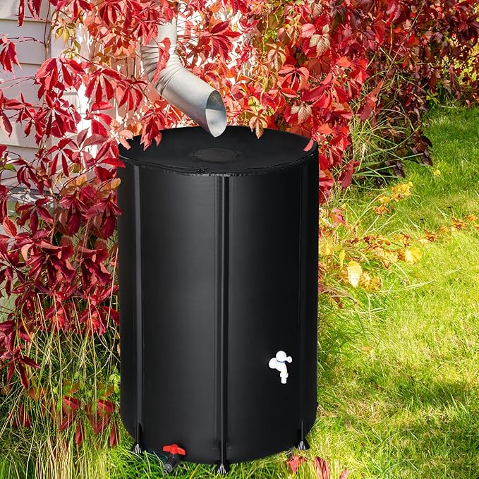 VINGLI Upgraded 100 Gallon Collapsible Rain Barrel, Portable Water Storage Collection System, Weather Proof Sturdy Tank Catcher Container with Filter Spigot Overflow Kit Black
