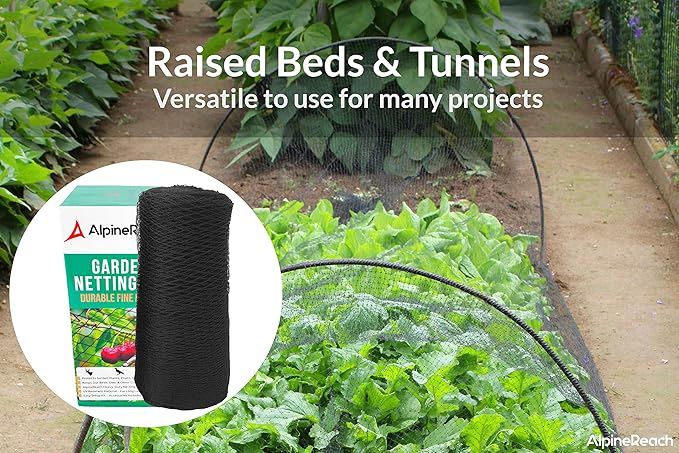 AlpineReach Garden Netting 15 x 30 ft Heavy Duty Bird Net, Deer, Plant Protection Extra Strong Woven Mesh, Reusable Kit with Zip Ties, Animal Fencing for Fruits Trees, Black