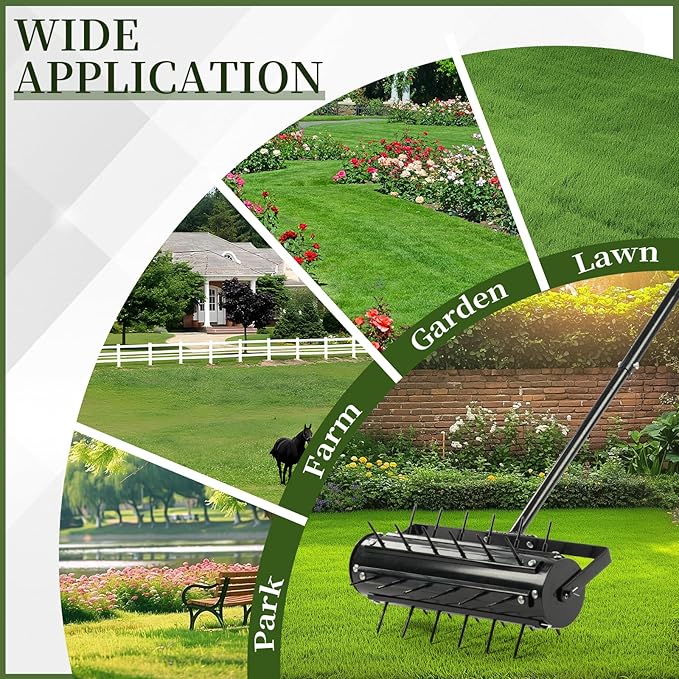 VINGLI Rolling Lawn Aerator with T-Shaped Handle, 17 inch Manual Aerator Tool, Lawn Aerator Spike Tool with 36 Spikes for Garden Yard Soil Health Maintaining, Black