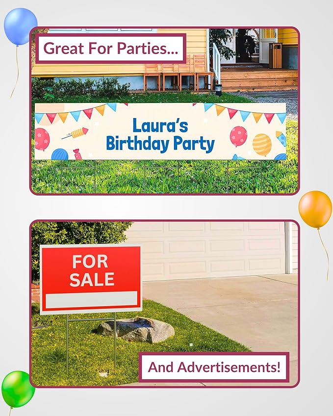 PartyPrints 2 Pack 18 x 12 White Blank Yard Signs with Metal Stakes, Waterproof Corrugated Plastic Signs for Rent, Sale, Party, Birthdays, DIY, Event, Advertising, Garden, Blank Lawn Signs for Outside