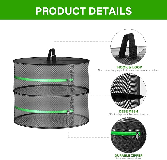 iPower Herb Drying Rack Zippered 2 Layer 24" Hanging Dryer with Garden Pruning Shear and Hook for Hydroponics Herb, Plant, Seed, Bud in Closets, Grow Tents & Outdoor