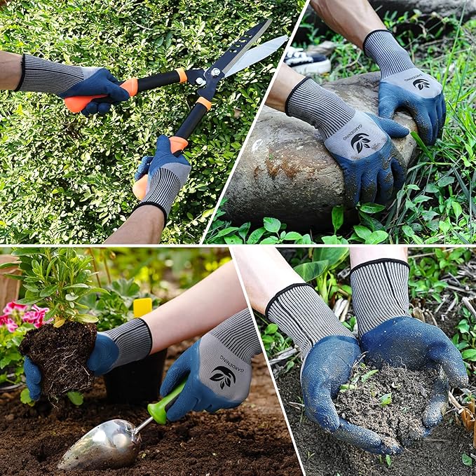 Trifabricy Garden Gloves for Women/Men - 6 Pairs Latex Gardening Gloves with Grip, Protective Work Gloves for Lawn Yard