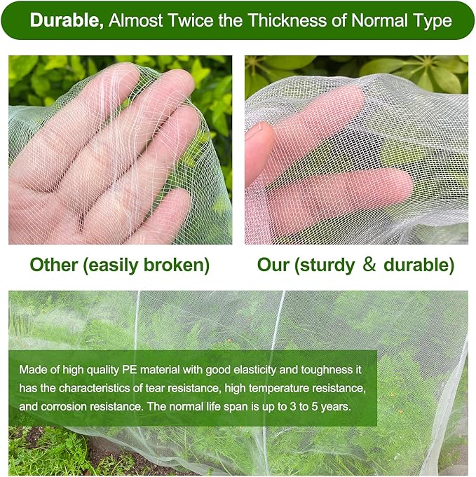 Garden Netting, Jevrench Durable Ultra Fine Garden Netting, Garden Plant Cover Row Cover Makes Plants, Vegetables, Fruits, and Flowers Grow Better (10ft x 100ft)