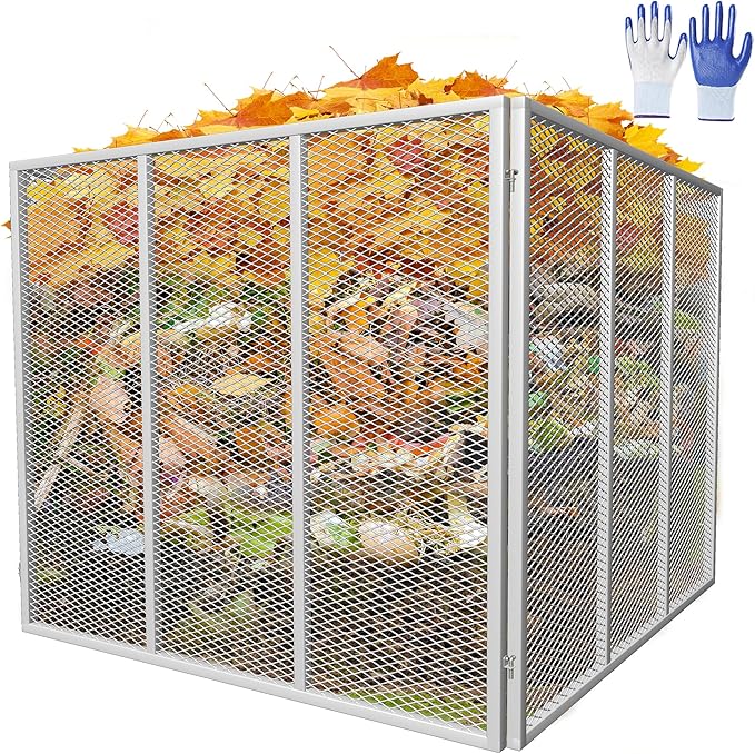 Large Compost Bin Outdoor - 172Gallon Metal Wire Mesh Compost Bins with Rust-Proof Coating, Easy to Assemble Square Garden Compost Bin for Yard Waste, Leaves & Kitchen Scraps, 37x37x30 Inches Gray