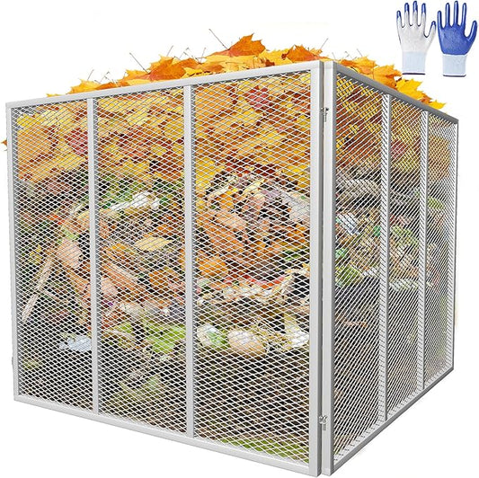 Large Compost Bin Outdoor - 172Gallon Metal Wire Mesh Compost Bins with Rust-Proof Coating, Easy to Assemble Square Garden Compost Bin for Yard Waste, Leaves & Kitchen Scraps, 37x37x30 Inches Gray