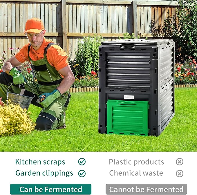 YITAHOME Large Outdoor Compost Bin, 80 Gallon (300L) Composter Box with Snap-on Top Lid and Aeration System, Lightweight Garden Compost Barrel Tumbler, Easy Assembly, BPA Free, Green