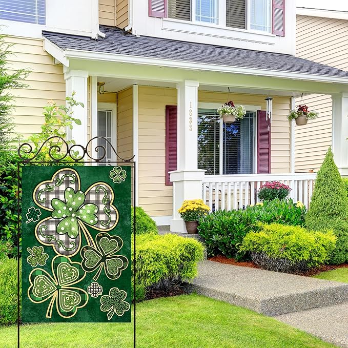 St Patricks Day House Flags for Outdoor Decoration, Irish Celtic Shamrocks Large Yard Flag,Seasonal Spring Decorative Decor for Holiday Anniversary Celebration Outside 28x40 Inch Double Sided