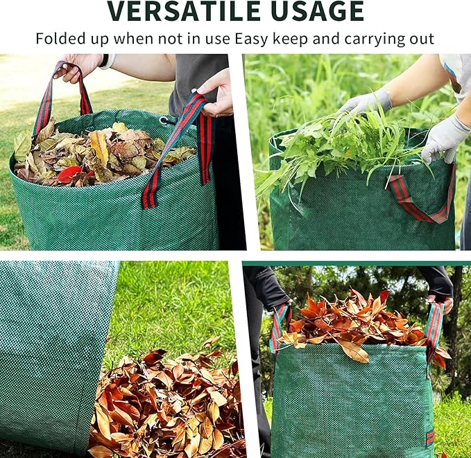 2 Pack Yard Waste Bags, 53 Gallon Lawn and Leaf Bags, Reusable Heavy Duty Garden Bags for Collecting Leaves, Waste Container for Clean Up Outdoor Debris Leaves Grass Clippings