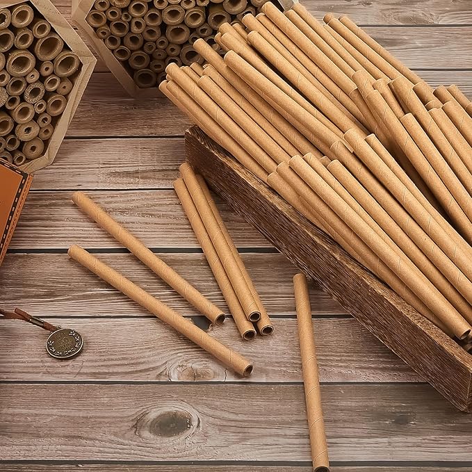 Gueevin 400 Pcs Mason Beehive Tubes 6 Inch Long x 5/16" Diameter Cardboard Beehive Nesting Tubes Nesting Paper Inserts for Outdoor Beekeeper's Garden House Hotel Condo Nest