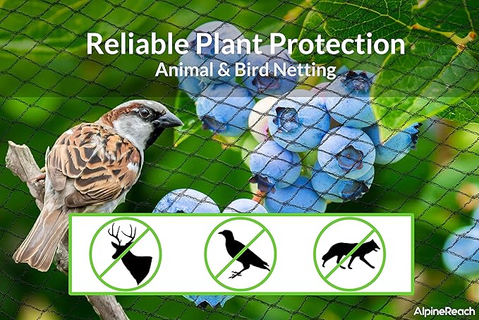 AlpineReach Garden Netting 7.5 x 100 ft Heavy Duty Bird Net, Deer, Plant Protection Extra Strong Woven Mesh, Reusable Kit with Zip Ties, Animal Fencing for Fruits Trees, Green