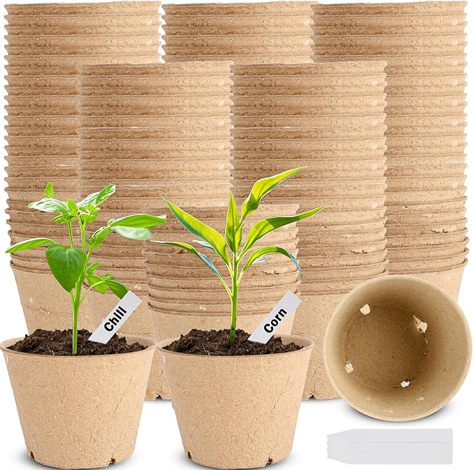 60 Packs 3.15 Inches Seed Starting Pots Biodegradable Drainage Holes Round Nursery Pot with 10 Planting Labels Small Seed Starter Tray Bulk Garden Container for Herb Seed Starter