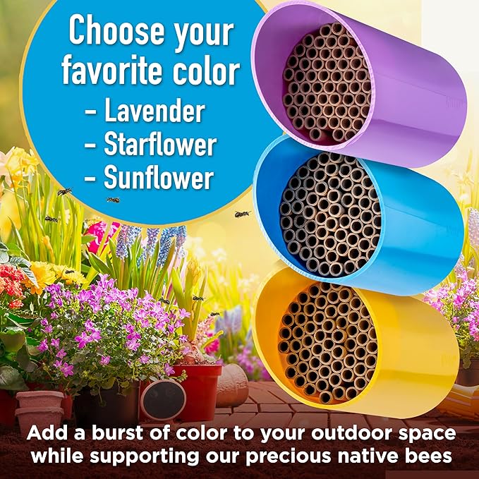 Rivajam Color Splash Mason Bee House - Vibrant & Strong Waterproof Bee Hotel & Insect Habitat - Mason Bee Tubes Filled Bee Houses for The Garden - Pollinator House Bug Hotel Gardening Gifts