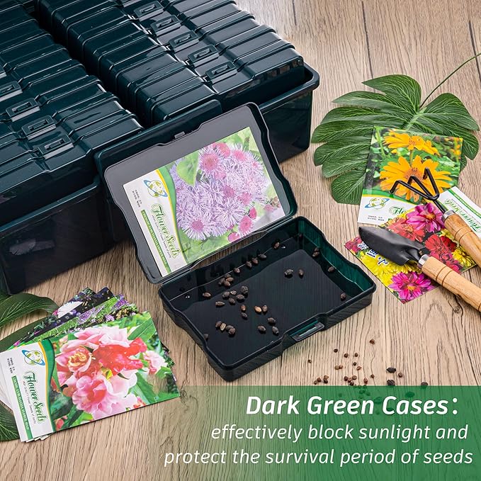 Dark Green Seed Storage Box With 16 inner 4×6 inch small boxes, Portable tool storage box for fishing,Seed Packet Storing (DarkGreen)