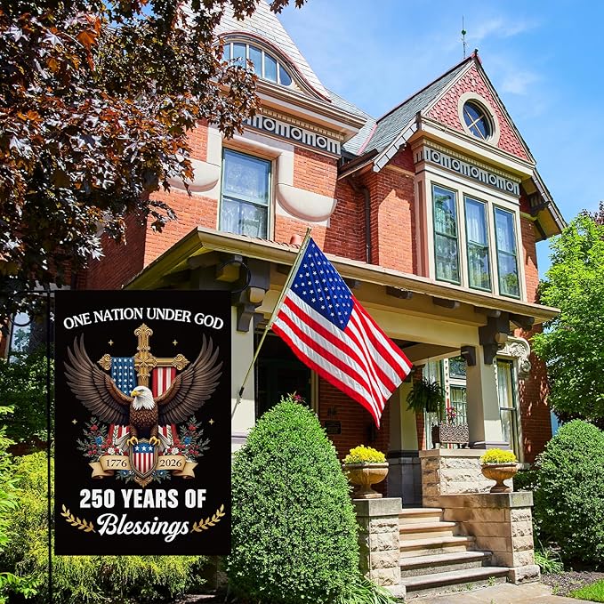 250 Years America Garden Flag, 12 x 18 Inch 250th Anniversary USA Patriotic Double-Sided Flag, One Nation Under God 1776-2026 Commemorative Banner for Outdoor Decorations