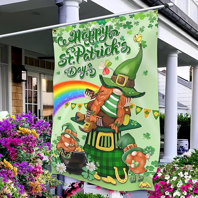 St Patrick's Day Flags for Outside 3x5 Ft Double Sided Irish Lucky Shamrocks Party Flags Durable Polyester St. Patrick's Day Signs for House Indoor Yard Holiday Decoration