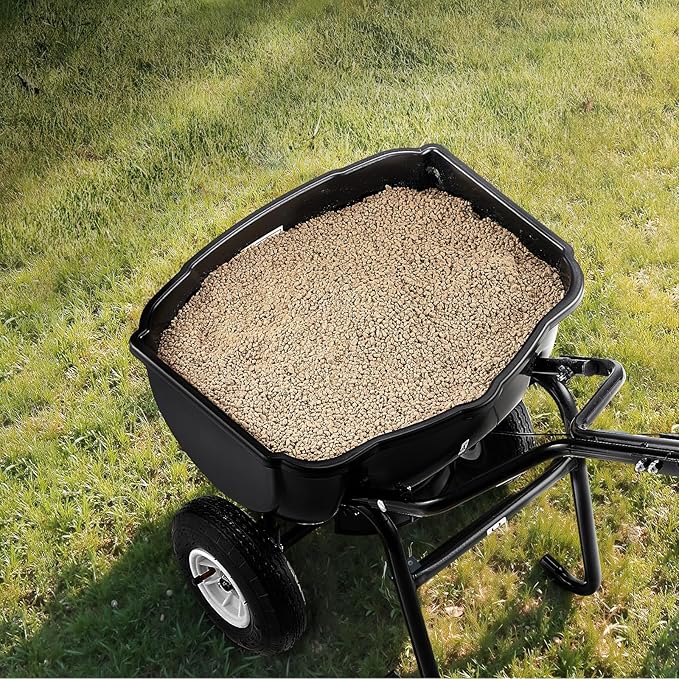 VEVOR Walk Behind Spreader, 60LBS Capacity, Push Spreader with Hopper Grate, 0-9.8 ft Spreading Width, 8 in All Terrain Pneumatic Tires, Garden & Lawn Broadcast Spreaders, for Seed, Fertilizer