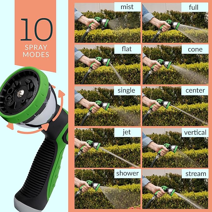 ALMA Garden Hose Nozzle Sprayer with Thumb Control On Off Valve - 10 Spray Pattern Garden Hose Sprayer Nozzle - Perfect Water Hose Nozzle for Outdoor