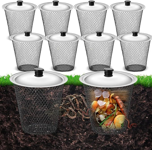 8 Pcs Inground Worm Composter with Lids 8.1 x 8.1 x 5.9 Inch Farm Worm Compost Bin Outdoor for Recycling Kitchen Food Waste to Raised Garden Beds