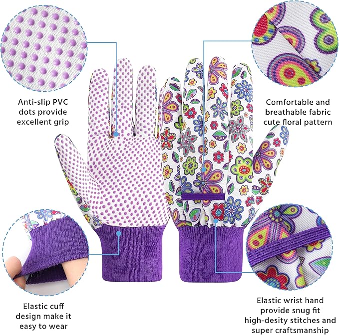 DOFOWORK Gardening Gloves - 4 Pair Garden Gloves for Women, Soft Womens Gardening Gloves Floral Cute Garden Gloves