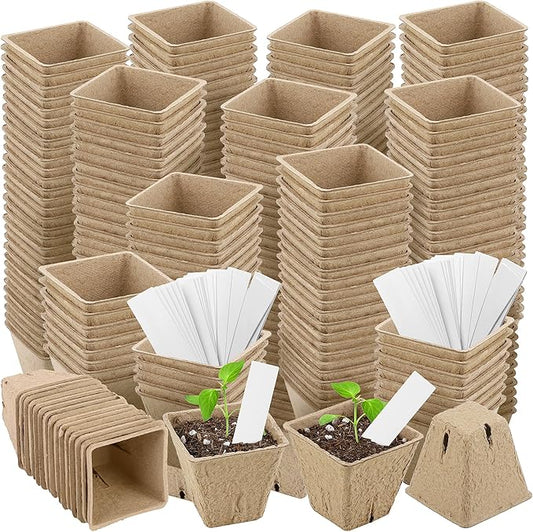 120 Pieces Peat Pots Plant Starters 2.3 Inch Square Peat Pots for Herb Seedlings Garden Germination Nursery Pots Organic Germination Plant Starter with Plant Markers Labels for Plants Supplies