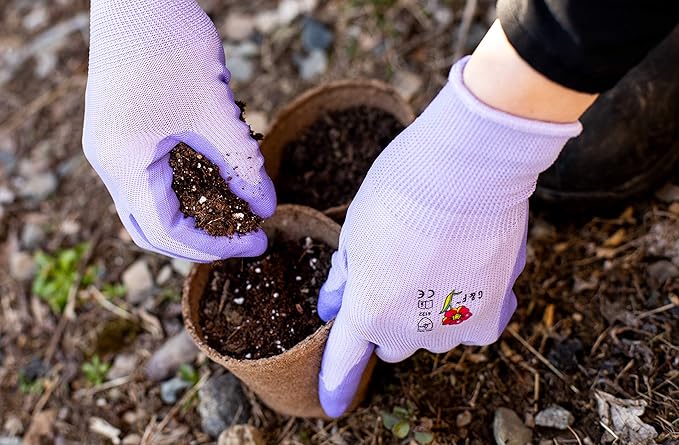 12 PAIRS Women Gardening Gloves with Micro Foam Coating - Garden Gloves Texture Grip - Women’s Work Glove - Working Gloves For Weeding, Digging, Raking and Pruning, Medium