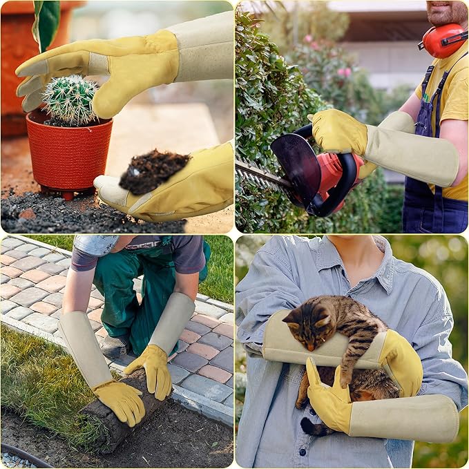 HANDLANDY Rose Pruning Gardening Gloves for Men Women, Thorn Proof Forearm Protection Leather Garden Gloves, Gardening Gifts for Gardeners (Vanilla, Small)