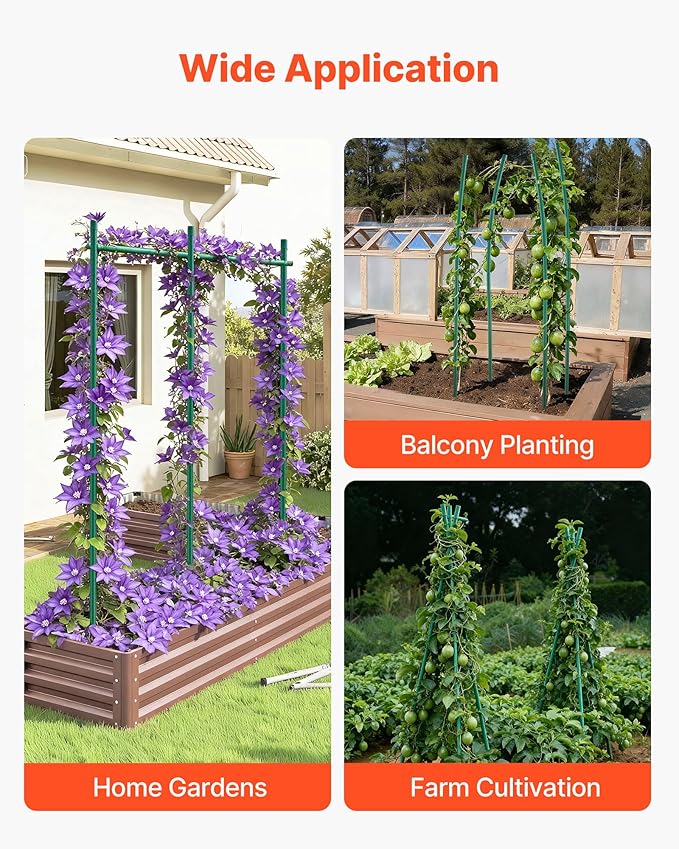 VEVOR Garden Stakes, 25 Pack, 82.68 inch, Plastic Coated Metal Tomato Stakes, Garden Sticks for Plants Support, with Pointed End and Non-Slip Bumps for Growing Climbing Plants, Outdoor Vegetables