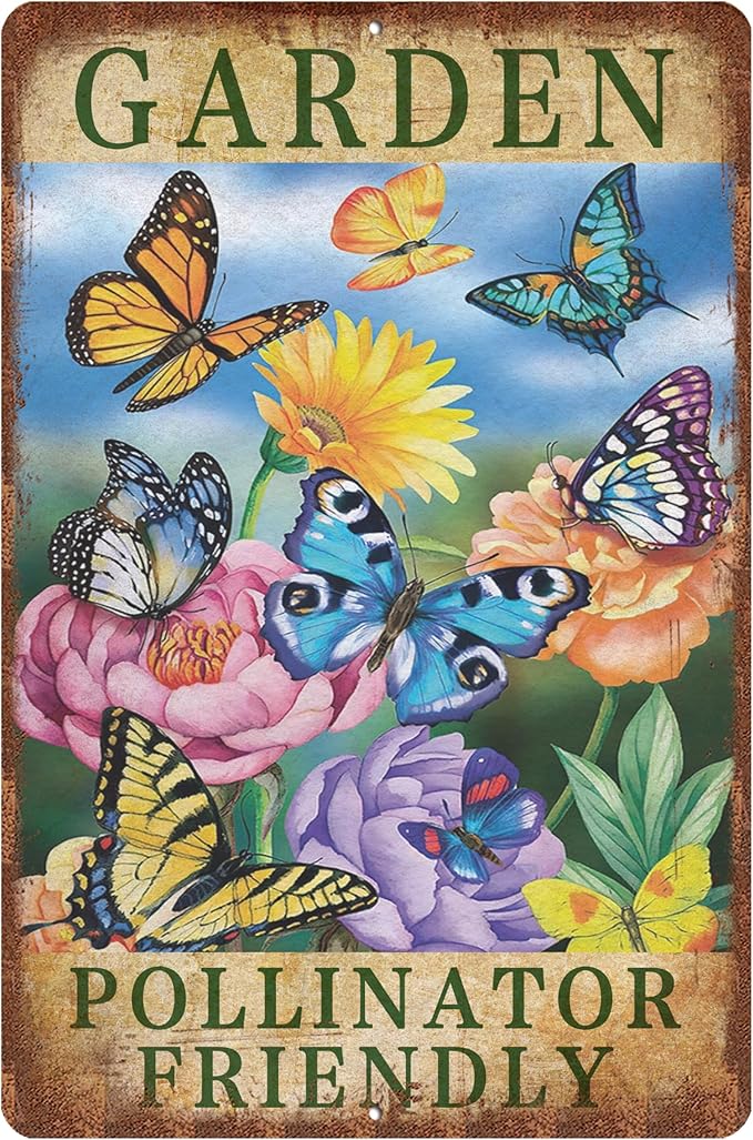 Vintage Garden Signs Pollinator Friendly Butterfly Retro Yard Metel Tin Signs outdoor Aluminium Wall Decor