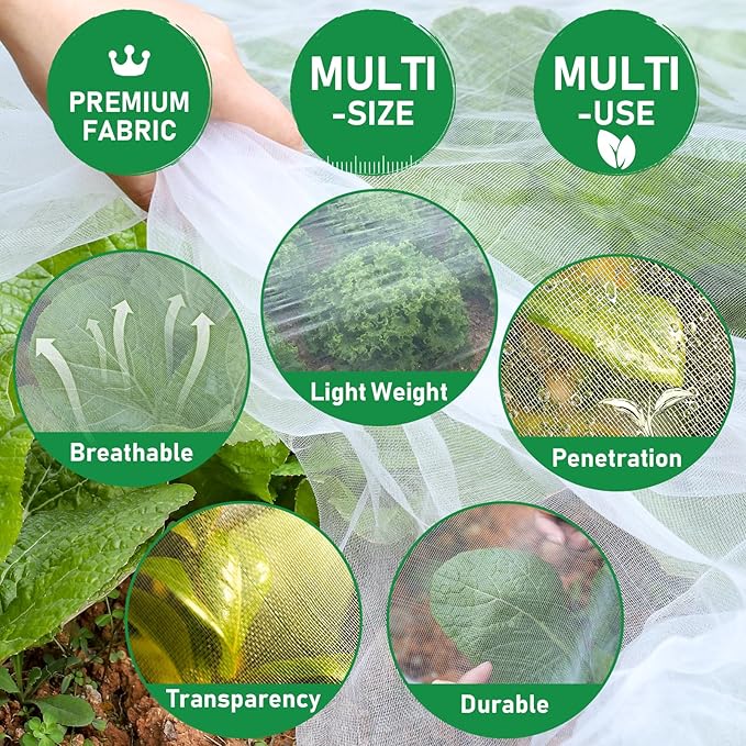 2Pack 10x50ft Garden Netting Mesh Barrier, Ultra Fine Mosquito Net for Patio,Garden Netting for Raised Beds,Fruit Tree Netting for Garden Protection Blueberry Bush Netting Cover