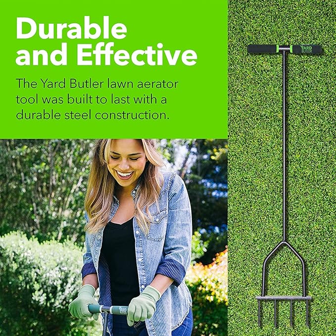 Yard Butler Spike Grass Aerator, IM-7C - Lawn Care Tool for Aerating - Long-Handled - Power-Coated Steel Construction - Comfortable Cushioned Handles Garden Tool - Easy to Use