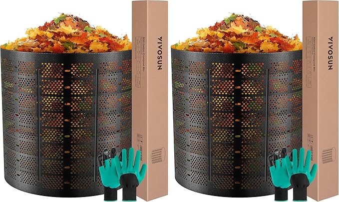 VIVOSUN 500 Gallon Outdoor Compost Bin, Expandable Composter, Easy to Setup & Large Capacity for Backyard, Lawn (Black with Gloves) (Pack of 2)