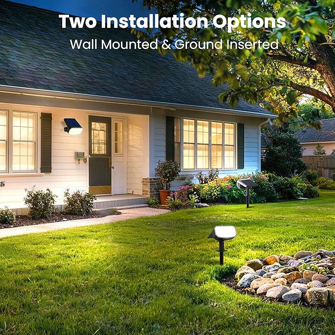 Solar Lights Outdoor Waterproof IP65, Super Bright LED, 6500K 2 Lighting Modes, Solar Powered Yard Garden Solar Spot Lights for Outside Landscape Auto On/Off -4 Pack