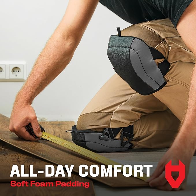 NoCry Non-Slip Work Knee Pads for Men and Women with Thick Soft Foam Padding, Strong, Adjustable Straps and Easy-to-Use Buckle Clips — Stay in Place While You Move — Perfect for Flooring or Gardening