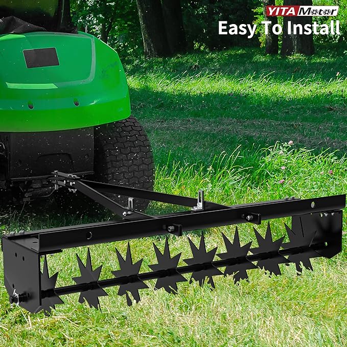 YITAMOTOR 32" Tow Spike Lawn Aerator, Manual Tow Behind Rolling Lawn Aerators with 8 Spikes, 100 LBS Heavy Duty ATV Core Aeration Black Tool for Lawn, Yard, Garden & Patio