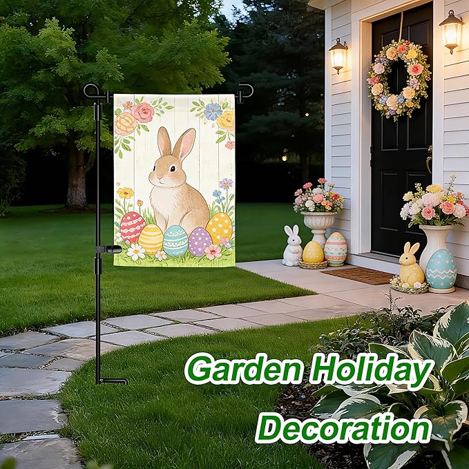 HOOSUN Garden Flag Stand,Premium Garden Flag Holder Pole Metal Powder-Coated Weather-Proof Paint with Graden Flag Clip and Spring Stoppers Without Flag Garden Decorations