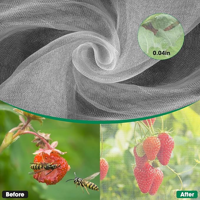 Unves 2 Pack 10 x 33 FT Garden Netting, Mosquito Net Ultra Mesh for Garden Protection Vegetable Fruits, Raised Bed Plant Covers Insect Bird Netting Protect Plants from Birds Bugs