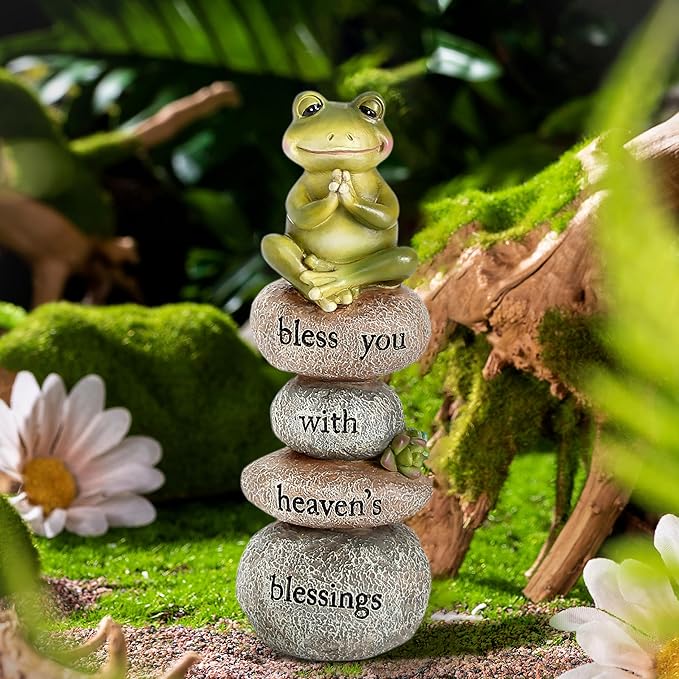Garden Yoga Frog Statue Decor Meditation Zen Yoga Frog Figurines for Home and Garden Decoration, Gifts for Women Patio Yard Lawn Outdoor Sculptures, Bless You
