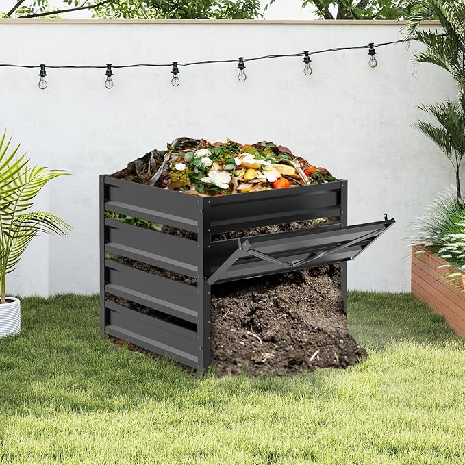 Compost Bin Outdoor - 285 Gallon Composter with Rust-Proof Coating, Painted Finish, Large Compost Bin for Producing Fertilizer from Kitchen Waste and Fallen Leaves（Metal）