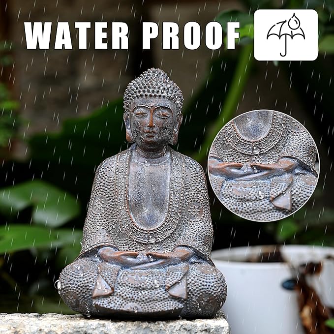 Buddha Statue Outdoor,Zen Garden Decor Buddha Sculpture for Home Meditation Decor Buda Decoration for Patio Desk Porch Yard Art Resin Decoration